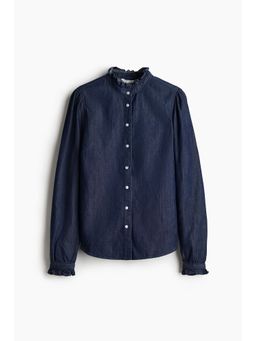 H&M - Women Blue Frill-Trimmed Denim Blouse