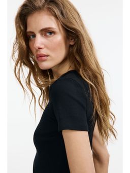H&M - Women Black Ribbed T-Shirt