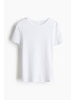 H&M - Women White Ribbed T-Shirt