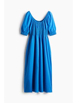 H&M - Women Blue Smocked-Waist Cotton Dress