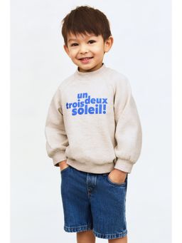 H&M - Unisex Beige Embroidery-Detail Cotton Sweatshirt
