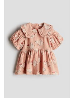 H&M - Girls Orange Puff-Sleeved Cotton Dress