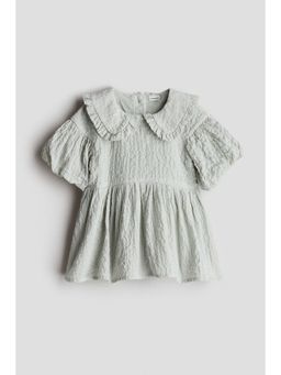 H&M - Girls Green Puff-Sleeved Cotton Dress