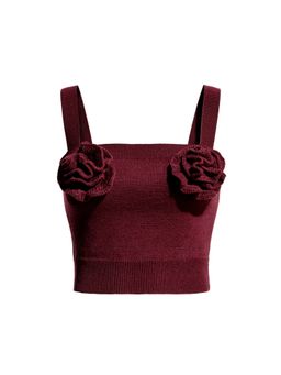 H&M - Women Red Wool-Blend Rose-Appliqued Knitted Top