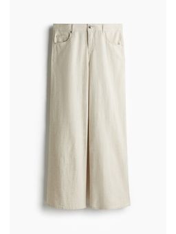 H&M - Women Beige Wide Linen-Blend Trousers