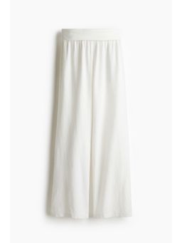 H&M - Women White Foldover-Waist Linen-Blend Trousers