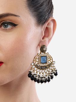 Zaveri Pearls - Black Stone Clustered Beads Meenakari Kundan Dangler Earring