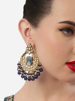 Zaveri Pearls - Blue Stone Clustered Beads Drop Kundan Chandbali Earring