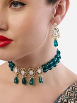 Zaveri Pearls - Peacock Teal Dazzling Beads Choker Necklace and Earrings Set