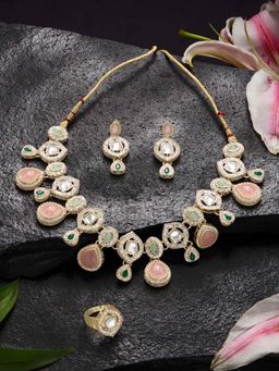 Zaveri Pearls - Multicolor Stones Embellished Necklace Earrings and Ring Set