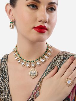 Zaveri Pearls - White Stones Austrian Diamonds Necklace Earrings and Ring Set