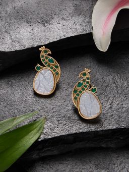 Zaveri Pearls - Green Stones Embellished Peacock Fusion Style Drop Earrings