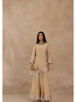 Twenty Nine - Zero Neck Silver Zari Mirrorwork Tissue Applique Kurti with Flared Rounded Sleeves