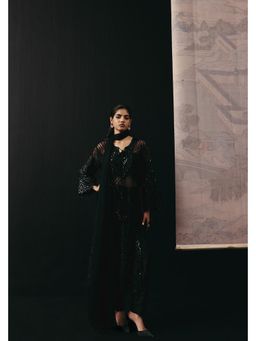 Twenty Nine - Black Mirrorwork Tille Applique Kurta with Flared Sleeves