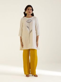 THREE-THREE - Ivory Fiber Round Neck Kurta with Pant