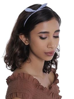 Accessher - Blue Slim Printed Denim Hairband With Knot For Party