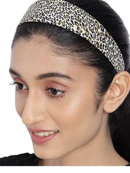 Accessher - Satin Silk Fabric Shiny Black And Leopard Fur Printed Hairband