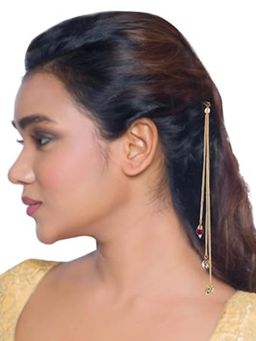 Accessher - Gorgeous Stylish Golden Booby Pin With Chain And Drops