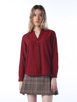 ONLY - Womens Solid Regular Fit Maroon Shirt