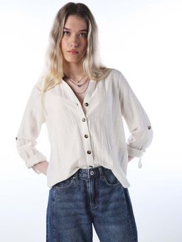 ONLY - Womens Solid Regular Fit White Shirt