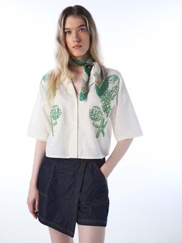 ONLY - Womens Embroidered Regular Fit White Shirt
