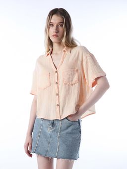 ONLY - Womens Solid Regular Fit Orange Shirt