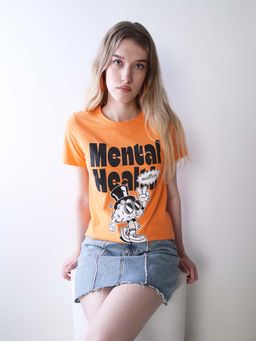ONLY - Womens Typographic Loose Fit Orange T-Shirt