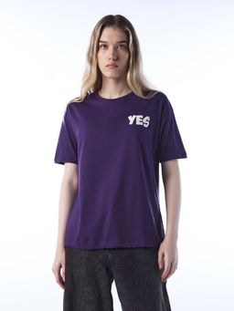 ONLY - Womens Typographic Regular Fit Purple T-Shirt