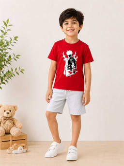 MALKIAT - Boys Red Pure Cotton Graphic Printed T-shirt and Shorts