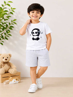 MALKIAT - Boys White Pure Cotton Graphic Printed T-shirt and Shorts