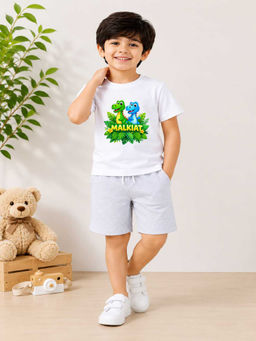 MALKIAT - Boys White Pure Cotton Graphic Printed T-shirt and Shorts