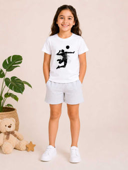 MALKIAT - Girls White Pure Cotton Graphic Printed T-shirt and Shorts