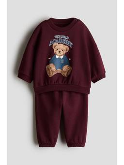 H&M - Boys Maroon 2-Piece Printed Sweatshirt Set