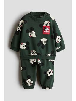 H&M - Boys Green 2-Piece Printed Sweatshirt Set