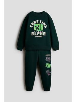 H&M - Boys Green 2-Piece Printed Sweatshirt Set