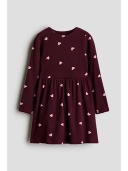 H&M - Girls Maroon Ribbed Cotton Dress