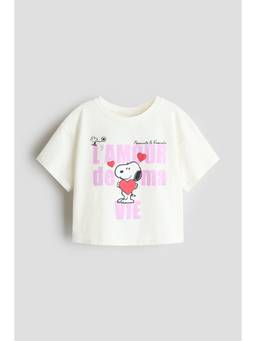 H&M - Girls White Printed Cotton T-Shirt