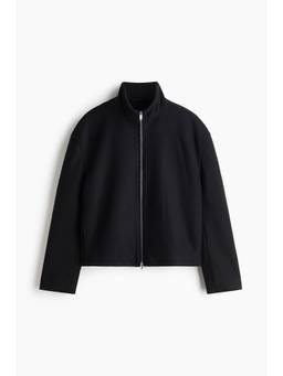 H&M - Men Black Wool-Blend Zip-Through Overshirt