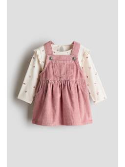 H&M - Girls Pink 2-Piece Dungaree Dress And Top Set