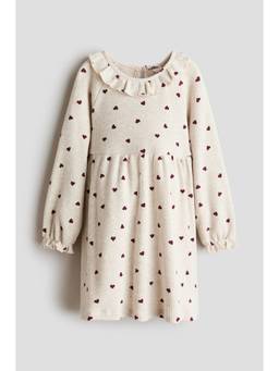 H&M - Girls Beige Frill-Trimmed Ribbed Jersey Dress