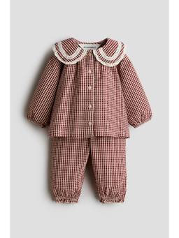 H&M - Girls Red 2-Piece Patterned Cotton Set