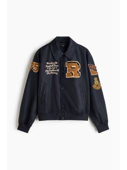 H&M - Men Blue Motif-Detail Baseball Jacket