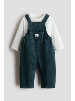 H&M - Boys Turquoise 2-Piece Dungarees And Top Set