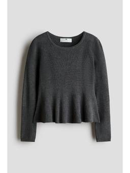 H&M - Girls Grey Rib-Knit Peplum Top