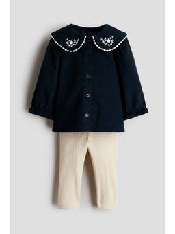 H&M - Girls Blue 2-Piece Blouse And Leggings Set