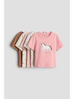 H&M - Girls Multi-Color 5-Pack Cotton T-Shirts