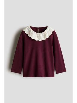 H&M - Girls Red Collared Rib-Knit Top