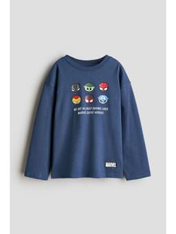 H&M - Boys Blue Printed Long-Sleeved T-Shirt