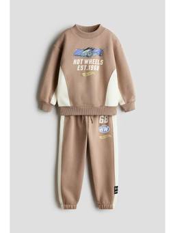 H&M - Boys Beige 2-Piece Printed Sweatshirt Set