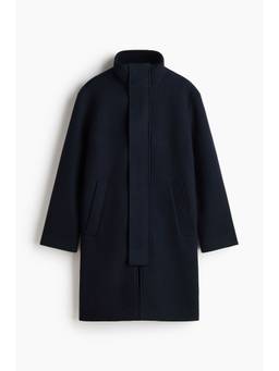 H&M - Men Blue Wool-Blend Twill Coat